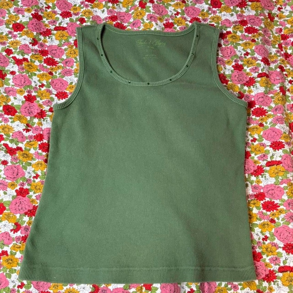 Faded Glory Matcha Green Rhinestone Studded Ribbed Tank Top Y2K Womens Small Top